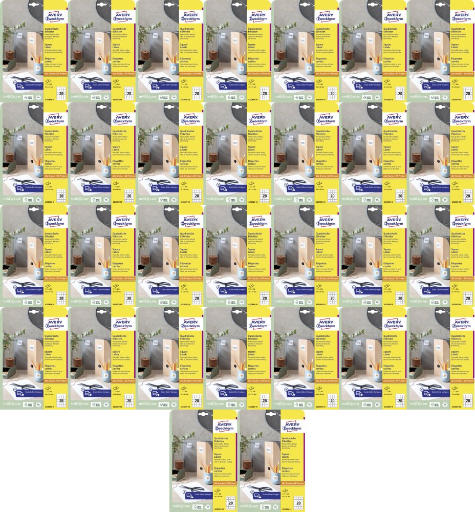 36x Etykiety samoprzylepne usuwalne Avery Zweckform, kwadratowe, 45x45mm, 200 sztuk, biały