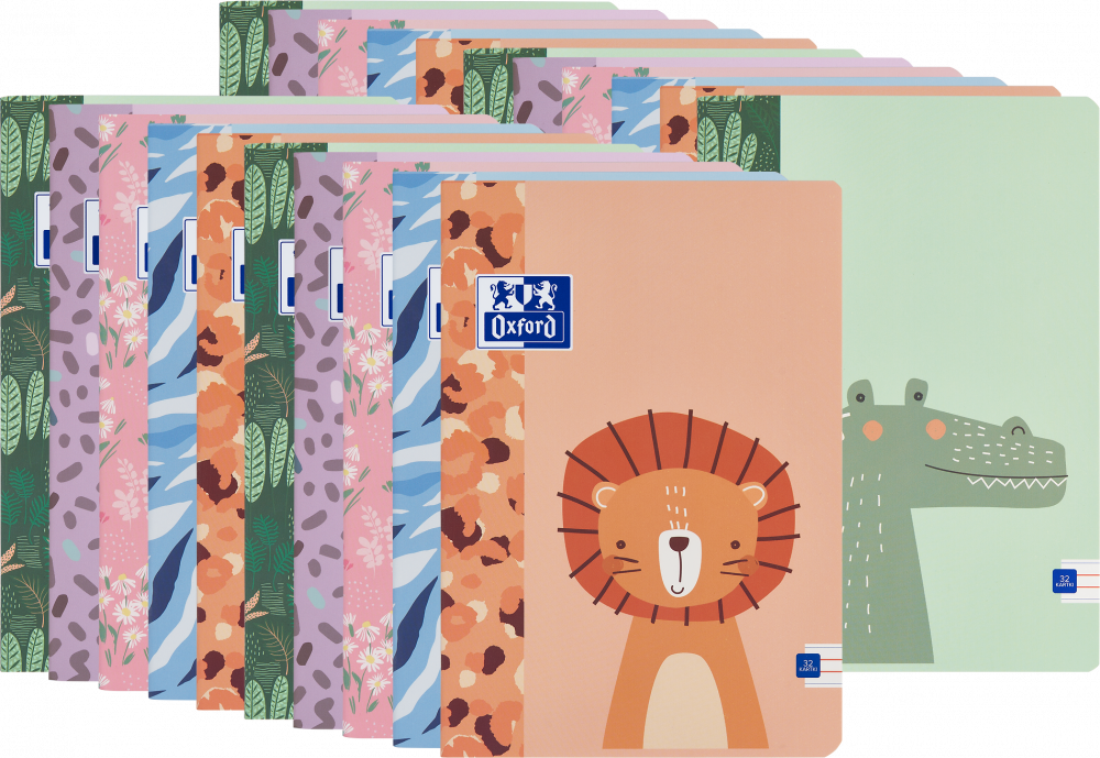 50x Zeszyt w wąskie kolorowe linie Oxford Kids, A5, miękka oprawa, 32 kartki, mix wzorów