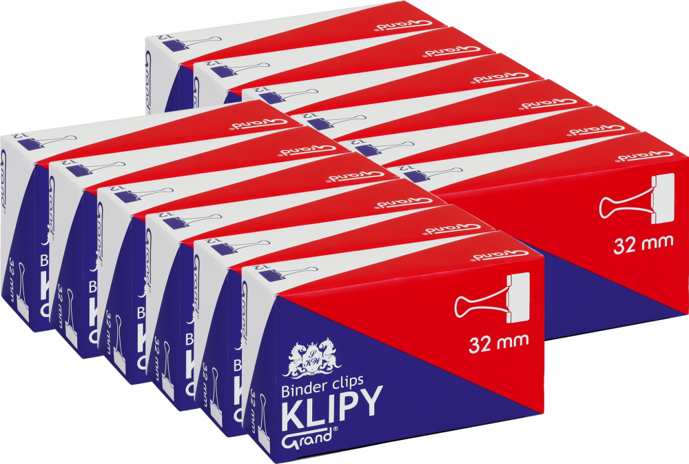 12x Klip biurowy Grand, 32 mm, 12 sztuk, czarny