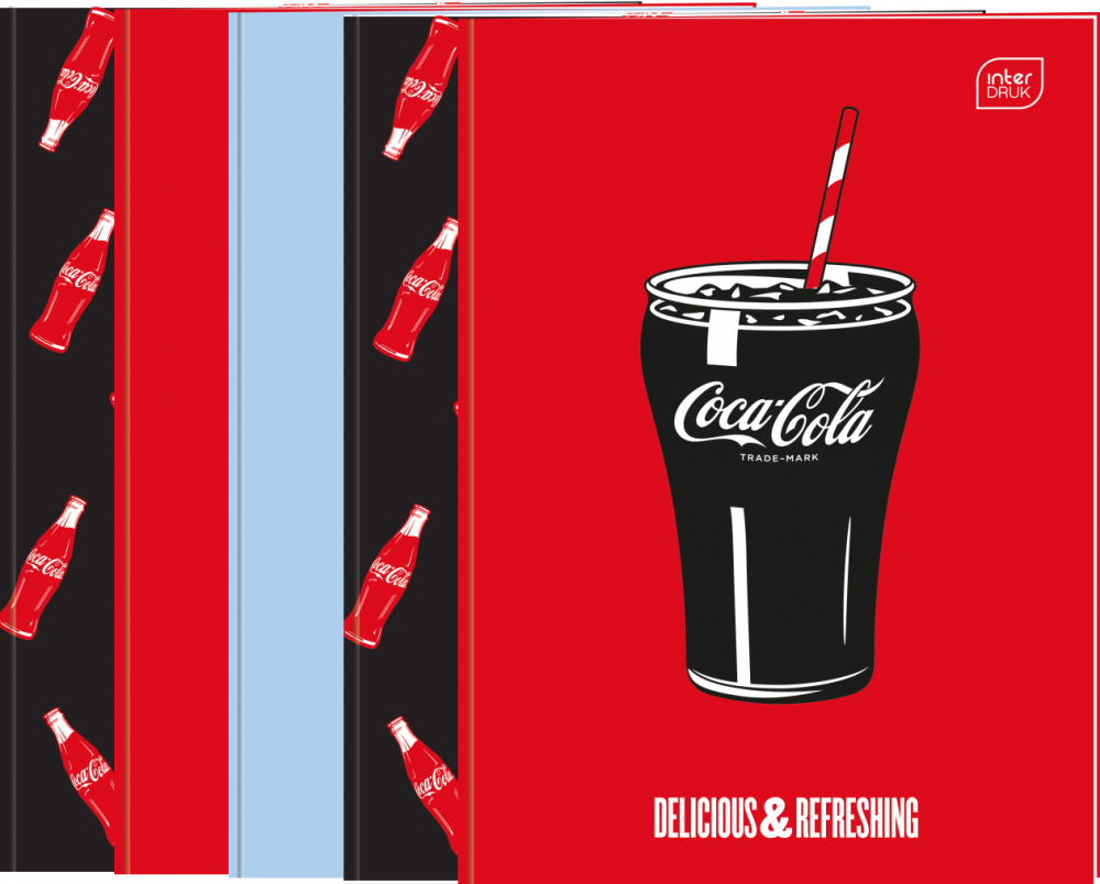 5x Zeszyt A4 Interdruk Coca Cola, w wąskie kolorowe linie, 32 kartki, mix wzorów