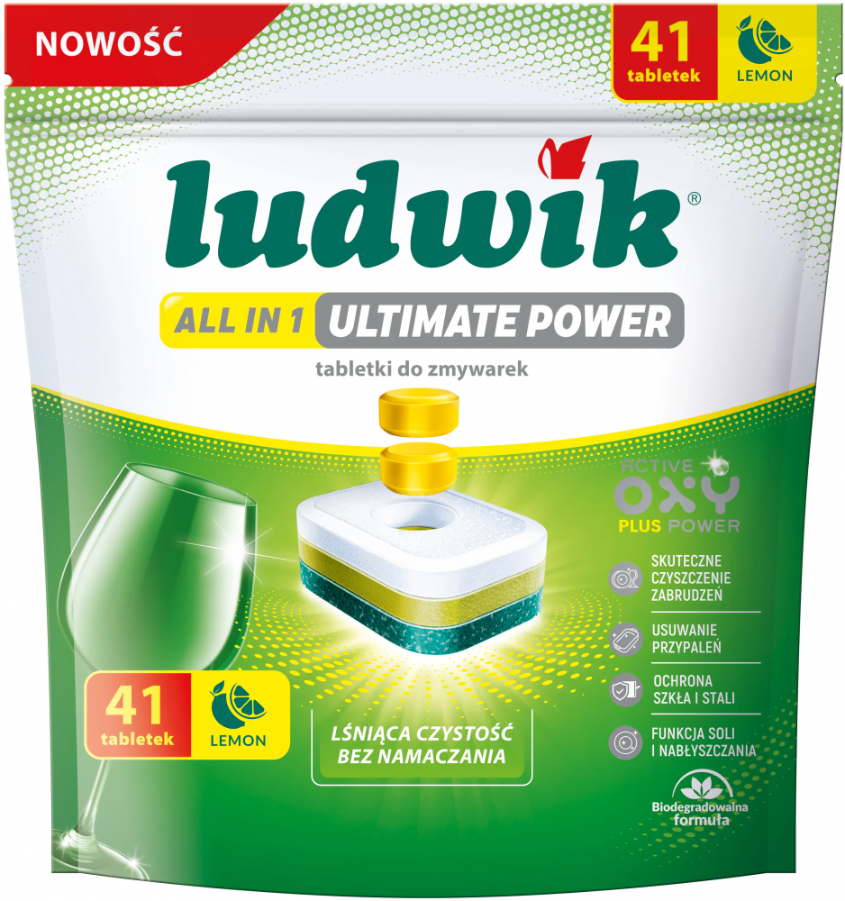 Tabletki do zmywarek Ludwik All in One Ultimate Power, lemon, 41 sztuk