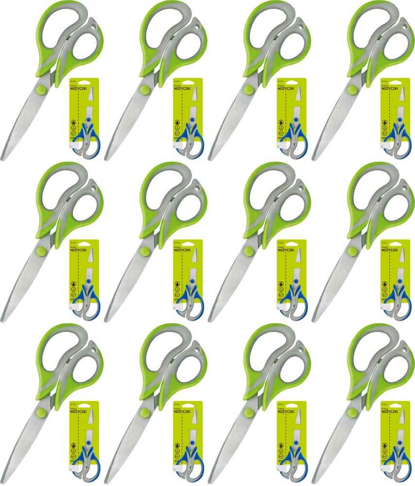 12x Nożyczki biurowe Grand Soft GR-5825, 21cm, szaro- zielony