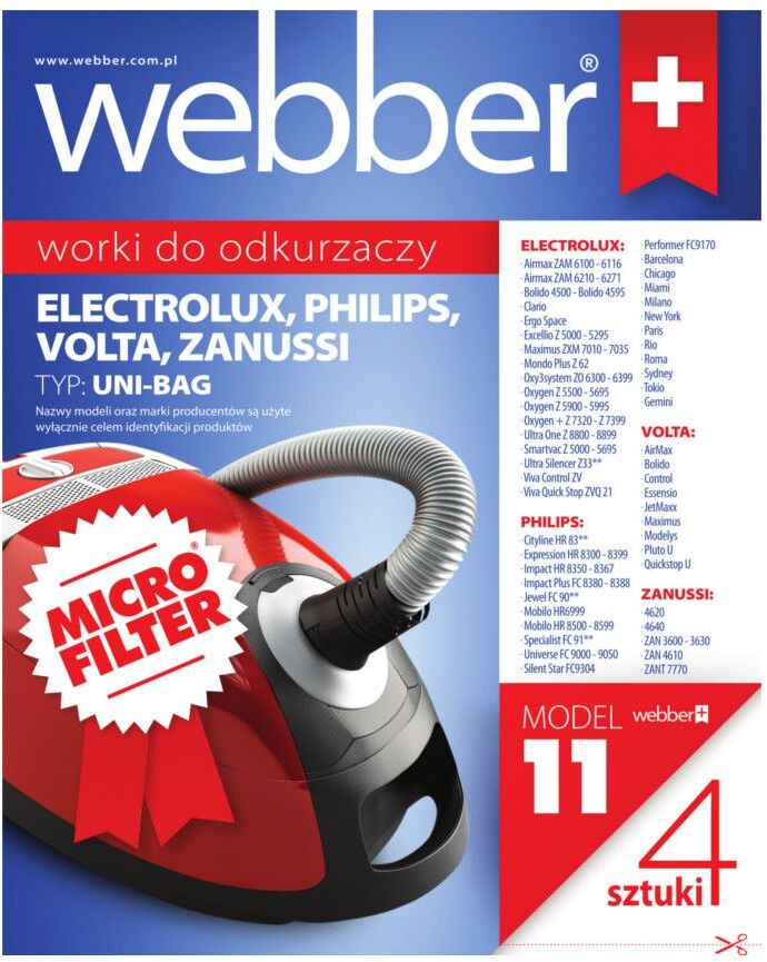 Worki do odkurzacza Webber 11 Uni-bag, 4 sztuki