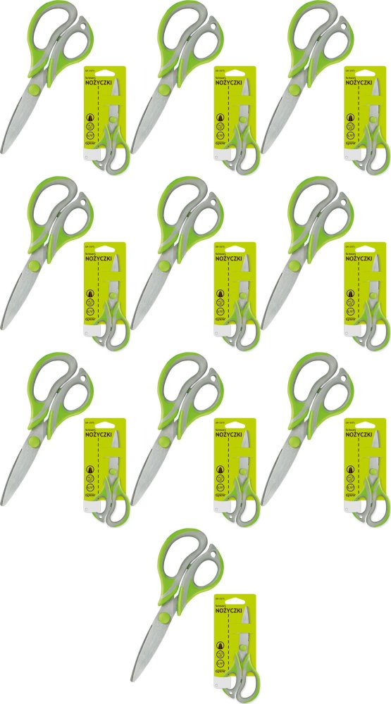 10x Nożyczki biurowe Grand Soft GR-5575, 14.5cm, szaro- zielony