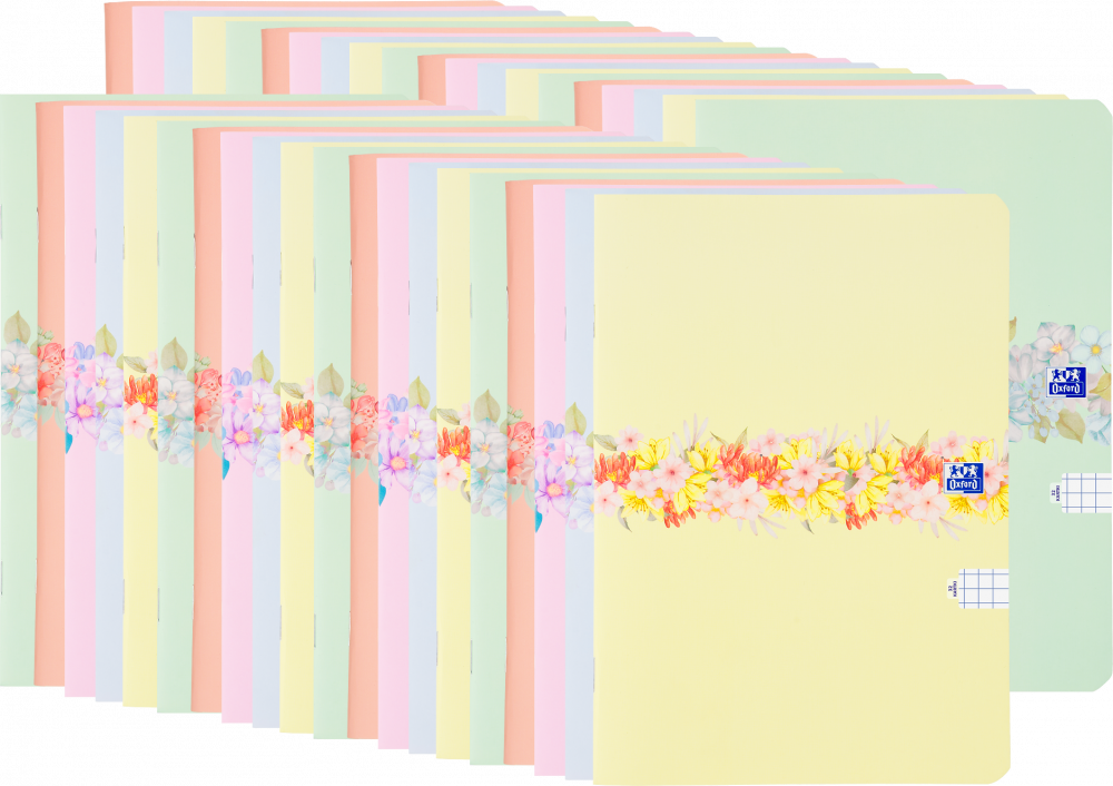 40x Zeszyt w kratkę Oxford Flowers, A5, miękka oprawa, 32 kartki, mix wzorów