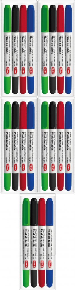 5x Marker suchościeralny Toma 270, dwustronny, okrągła, 0.8/1.5 mm, 4 sztuki, mix kolorów