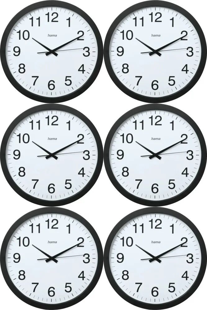6x Zegar ścienny Hama PG-400 Jumbo Aruba, średnica 40 cm, tarcza kolor biały, obudowa kolor czarny