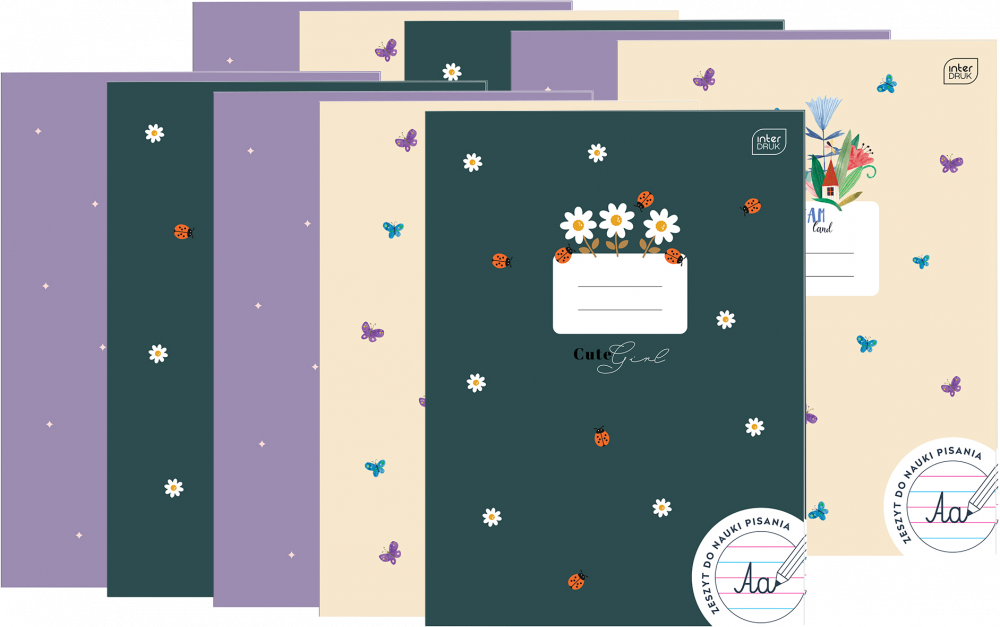 10x Zeszyt w wąskie kolorowe linie Interdruk UV Girls, A4, 32 kartki, mix wzorów