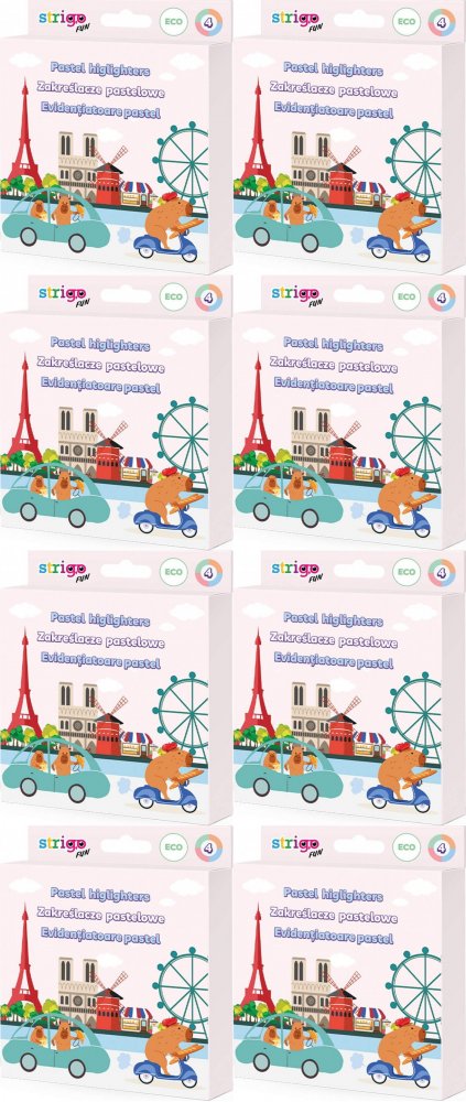 8x Zakreślacze Strigo Capybara Eko, ścięta, 1-5mm, 4 sztuki, mix kolorów pastelowych