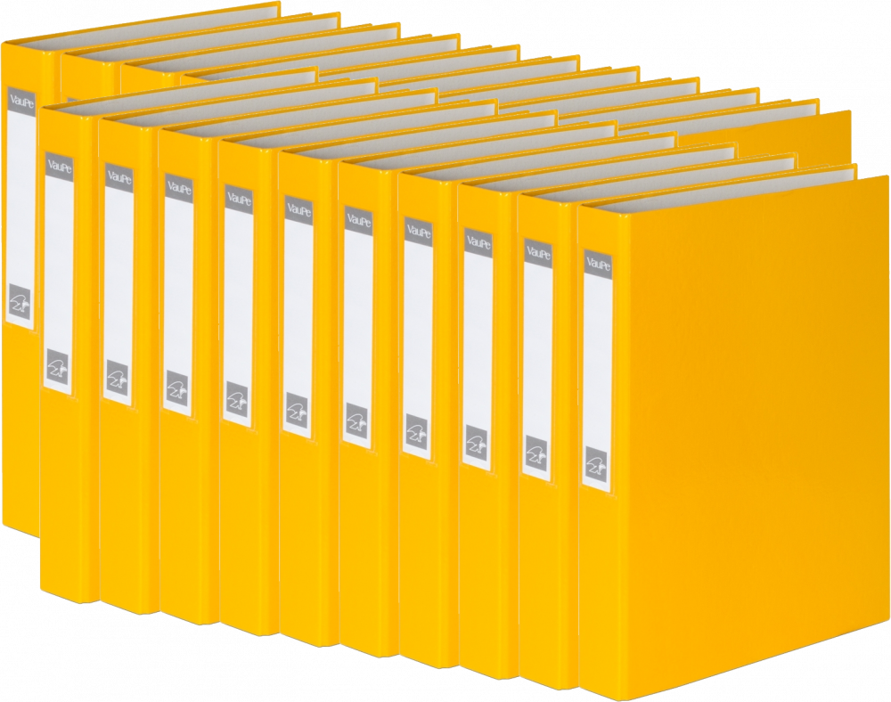 20x Segregator ringowy VauPe, A4, szerokość grzbietu 40mm, do 200 kartek, 4 ringi, żółty