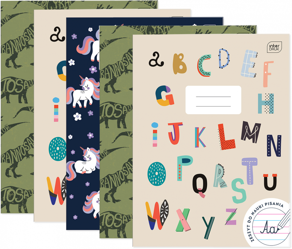 5x Zeszyt w wąskie kolorowe linie Interdruk UV, A4, 32 kartki, mix wzorów