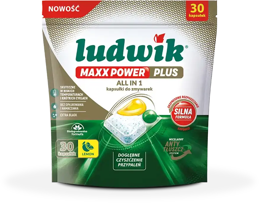 Kapsułki do zmywarek Ludwik Maxx Power Plus All in One, lemon, 495g, 30 sztuk