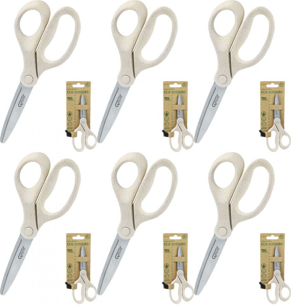 6x Nożyczki biurowe Grand GR-2675 ECO, 17cm, beżowy