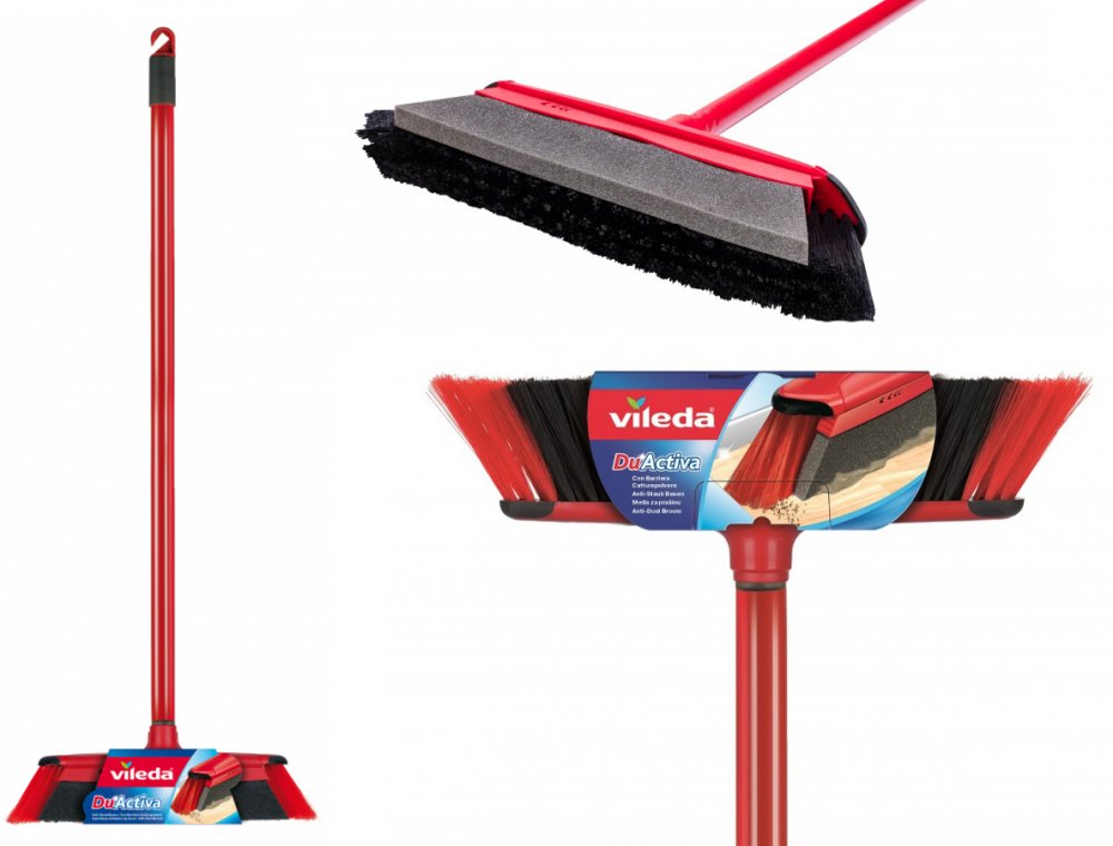 Miotła/ szczotka z gąbką Vileda DuActiva+ drążek, zestaw do zamiatania, czerwony