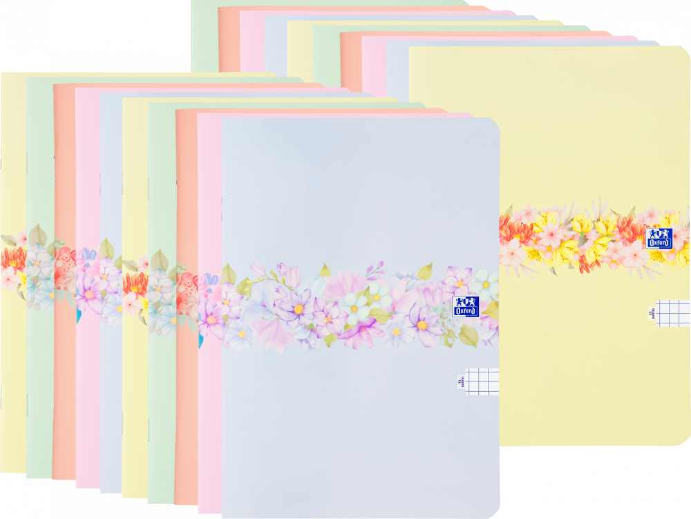 20x Zeszyt w kratkę Oxford Flowers, A5, miękka oprawa, 32 kartki, mix wzorów