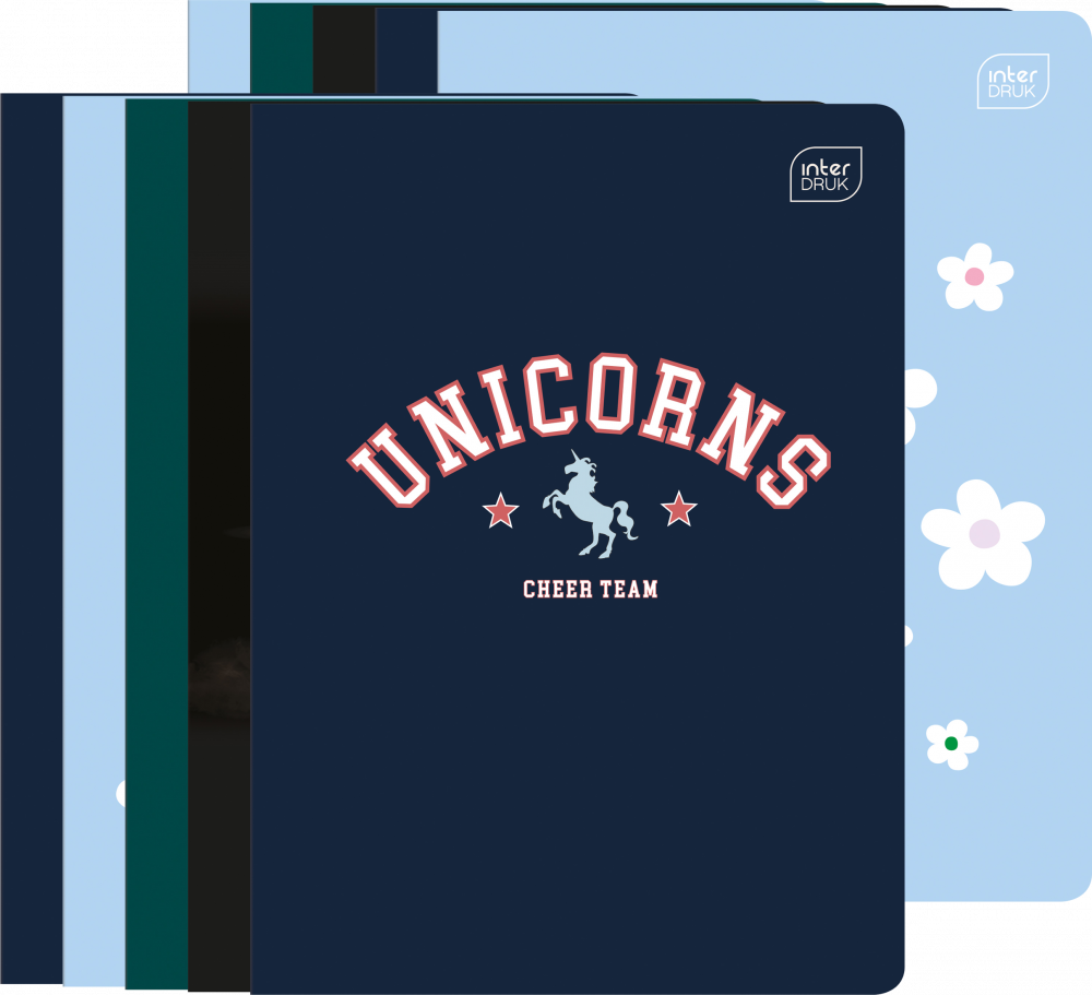 10x Zeszyt gładki Interdruk UV, A5, 32 kartki, mix wzorów