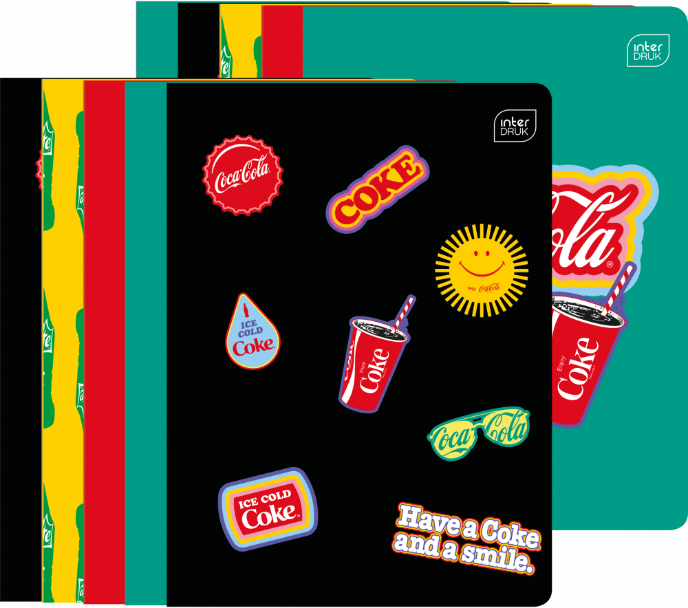 10x Zeszyt A5 Interdruk Coca Cola, w wąskie kolorowe linie, 32 kartki, mix wzorów