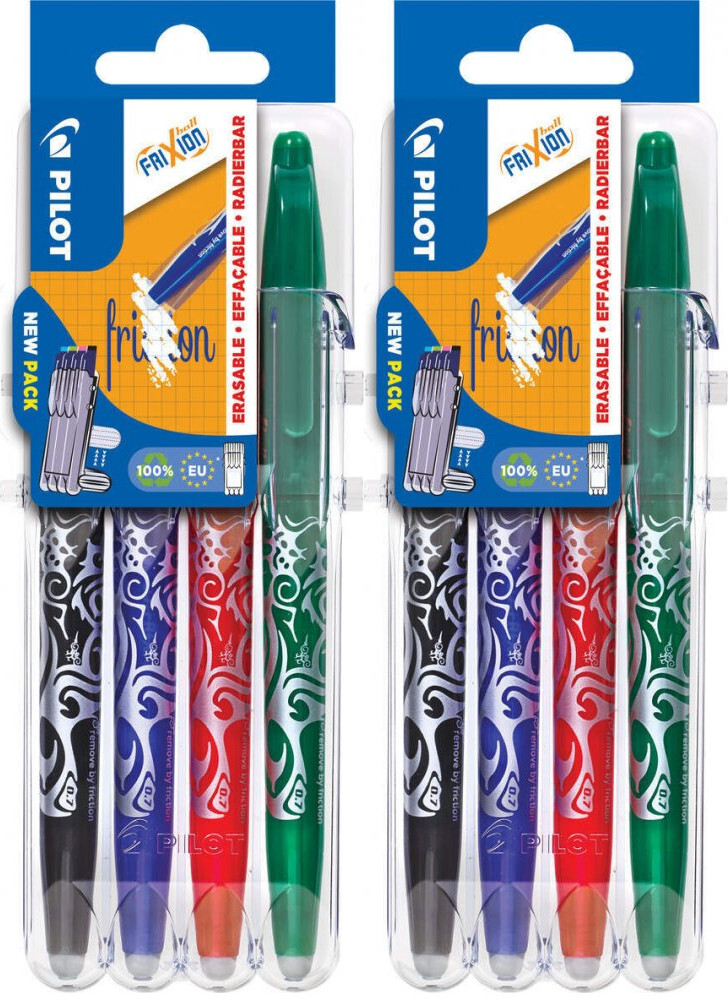 2x Pióro kulkowe wymazywalne Pilot Frixion Ball, 0.7mm, etui, 4 sztuki, mix kolorów