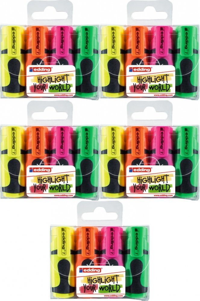 5x Zakreślacz edding 7 mini, 1-3mm, 4 sztuki, mix kolorów neonowych