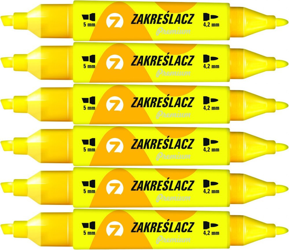 6x Zakreślacz dwustronny Tetis, okrągła/ścięta, 4.2mm/5mm, żółty