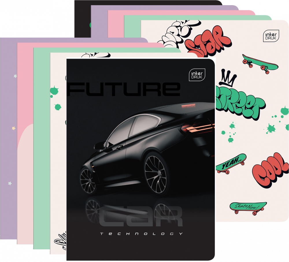 10x Zeszyt w kratkę Interdruk, A5, miękka oprawa, 32 kartki, mix wzorów