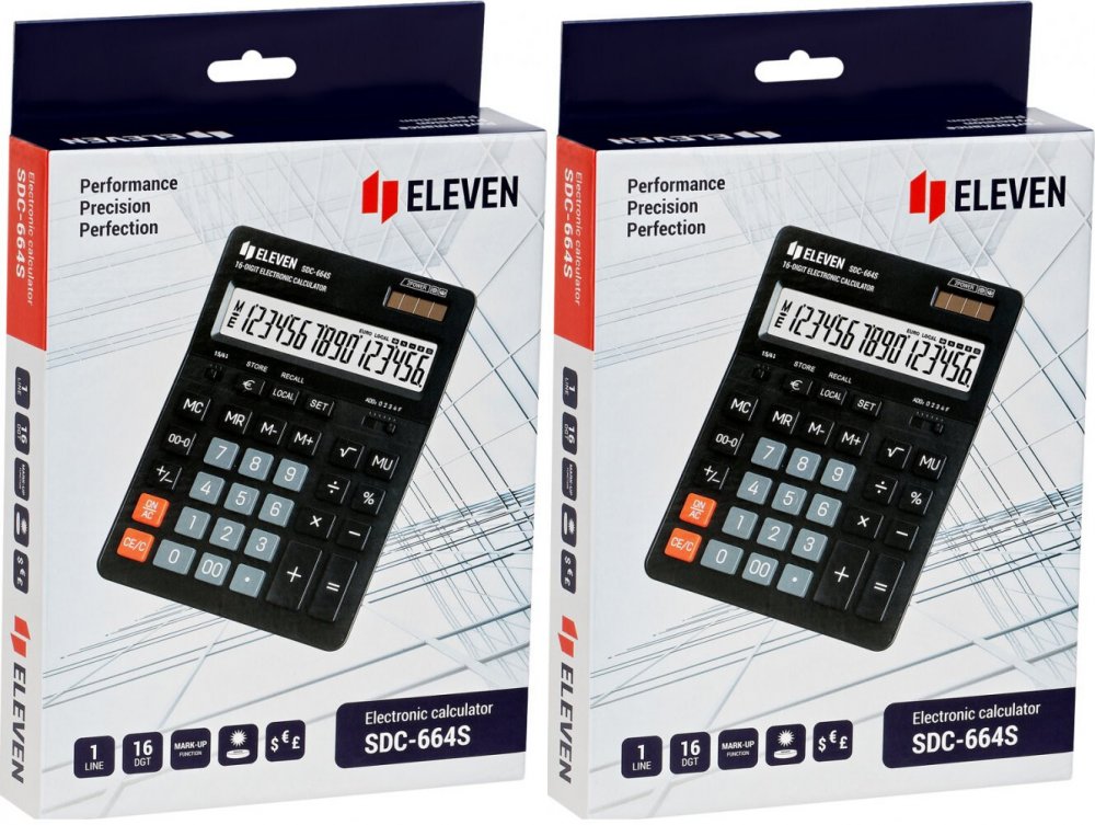 2x Kalkulator biurowy Eleven SDC-664S, 16 cyfr, czarny