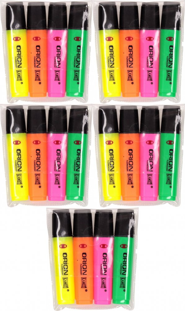 5x Zakreślacz Kamet, Orion, komplet, ścięta, 4 sztuki, mix kolorów