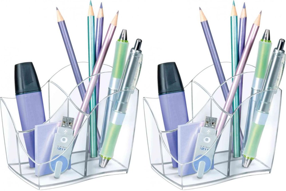 2x Przybornik na biurko CEP Ellypse, 4 przegrody, 118x89x98mm, transparentny