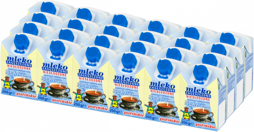 24x Mleko zagęszczone niesłodzone Gostyń, light, 4%, 200g