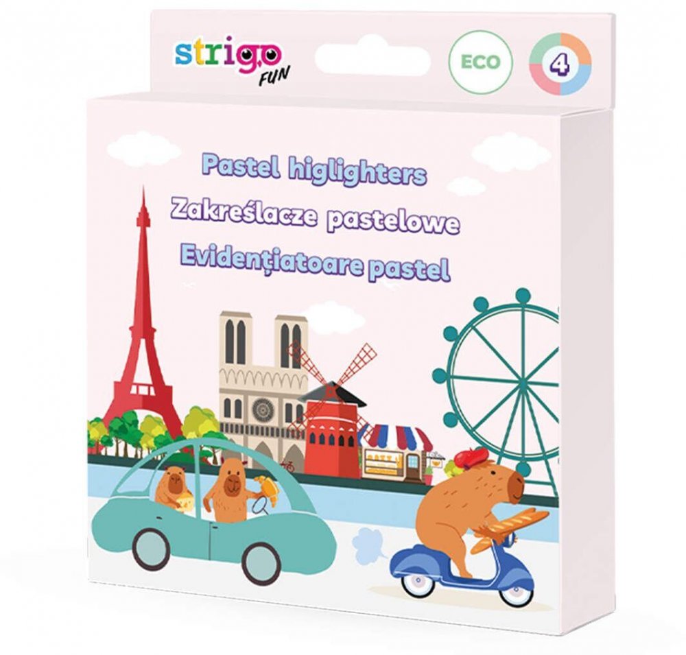 Zakreślacze Strigo Capybara Eko, ścięta, 1-5mm, 4 sztuki, mix kolorów pastelowych