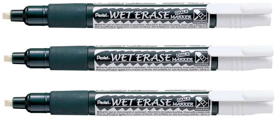 3x Marker kredowy Pentel SMW26 cienki, ścięta, 4.3mm, biały