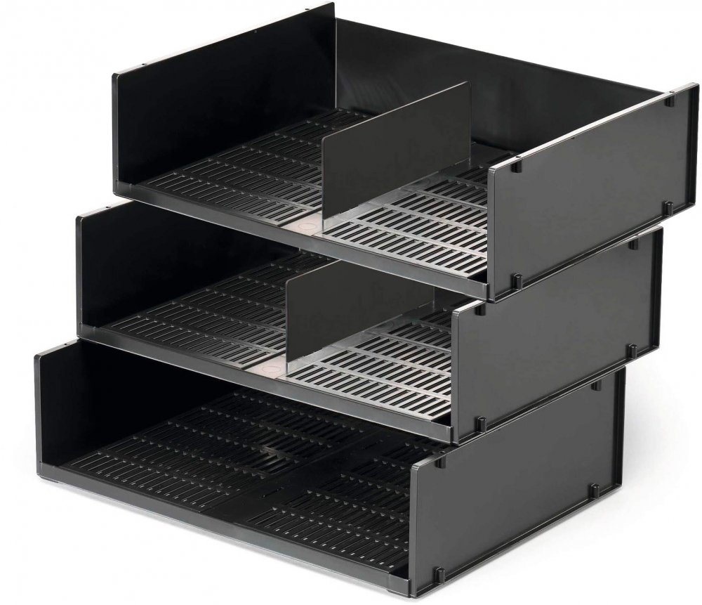 3x Półka na dokumenty Optimo Durable, A3, w poziomie, 436x105x333mm, plastikowa, antracytowy