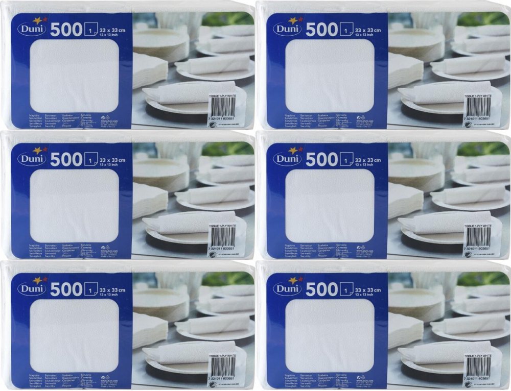 6x Serwetki bibułkowe Duni, 33x33cm, 1-warstwowe, 500 sztuk, biały
