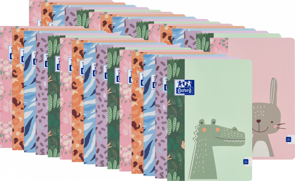 60x Zeszyt w kratkę Oxford Kids, A5, miękka oprawa, 32 kartki, mix wzorów