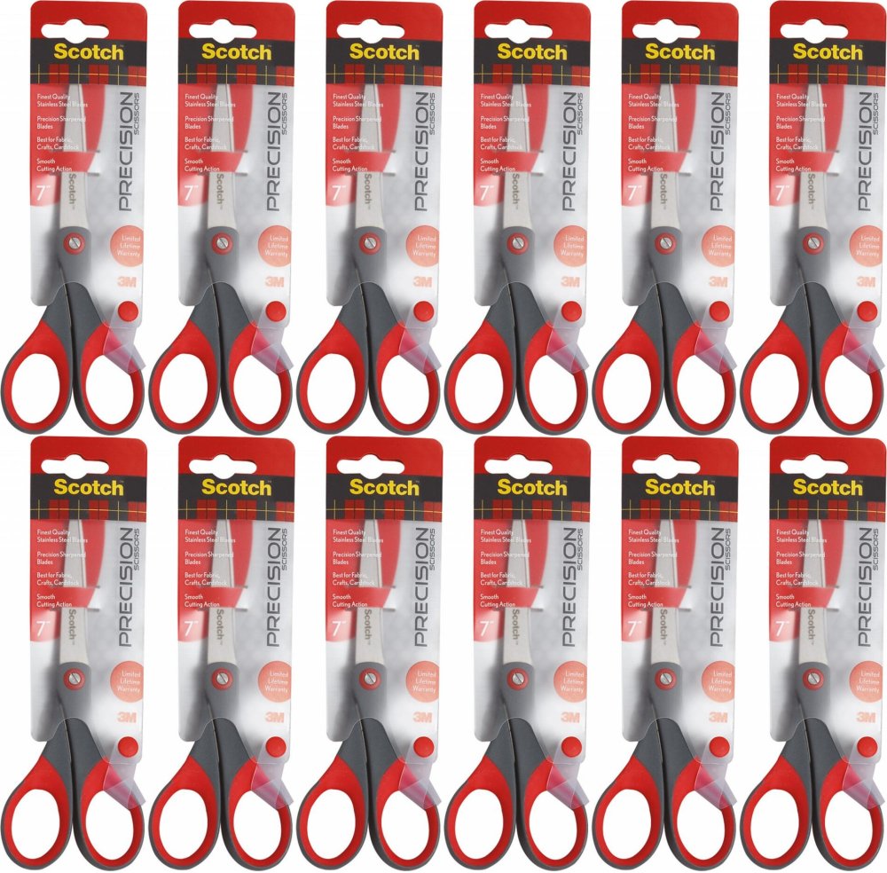 12x Nożyczki biurowe Scotch, precyzyjne, 18cm, czerwono-czarny