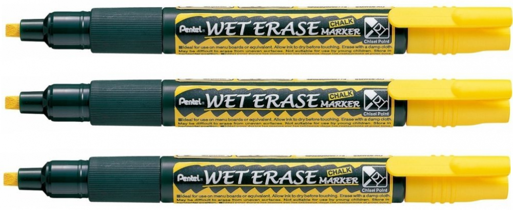 3x Marker kredowy Pentel SMW26 cienki, ścięta, 4.3mm, żółty