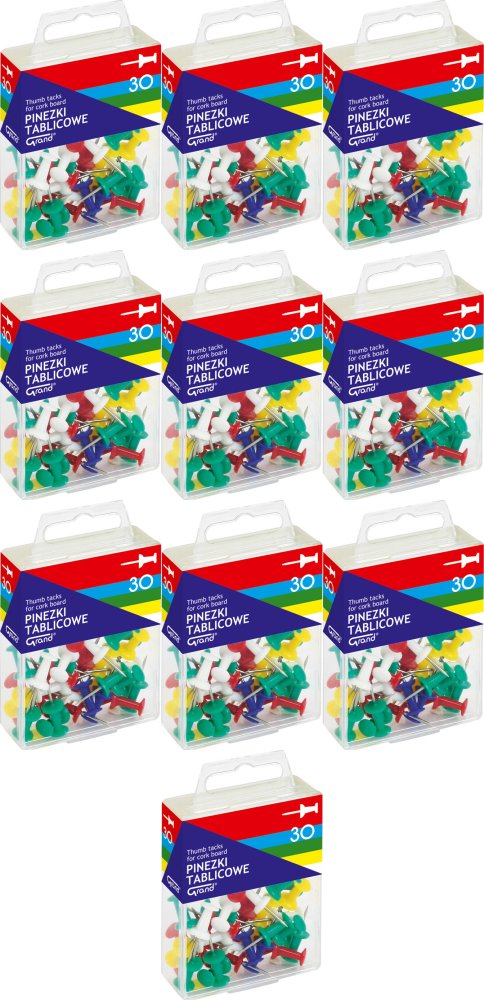 10x Pinezki beczułki Grand, w pudełku, 30 sztuk, mix kolorów