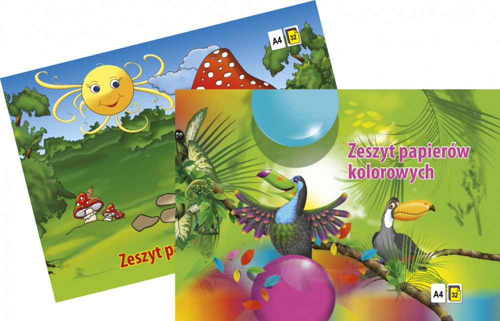 2x Zeszyt papierów kolorowych Kreska, A4, 32 kartki, mix kolorów