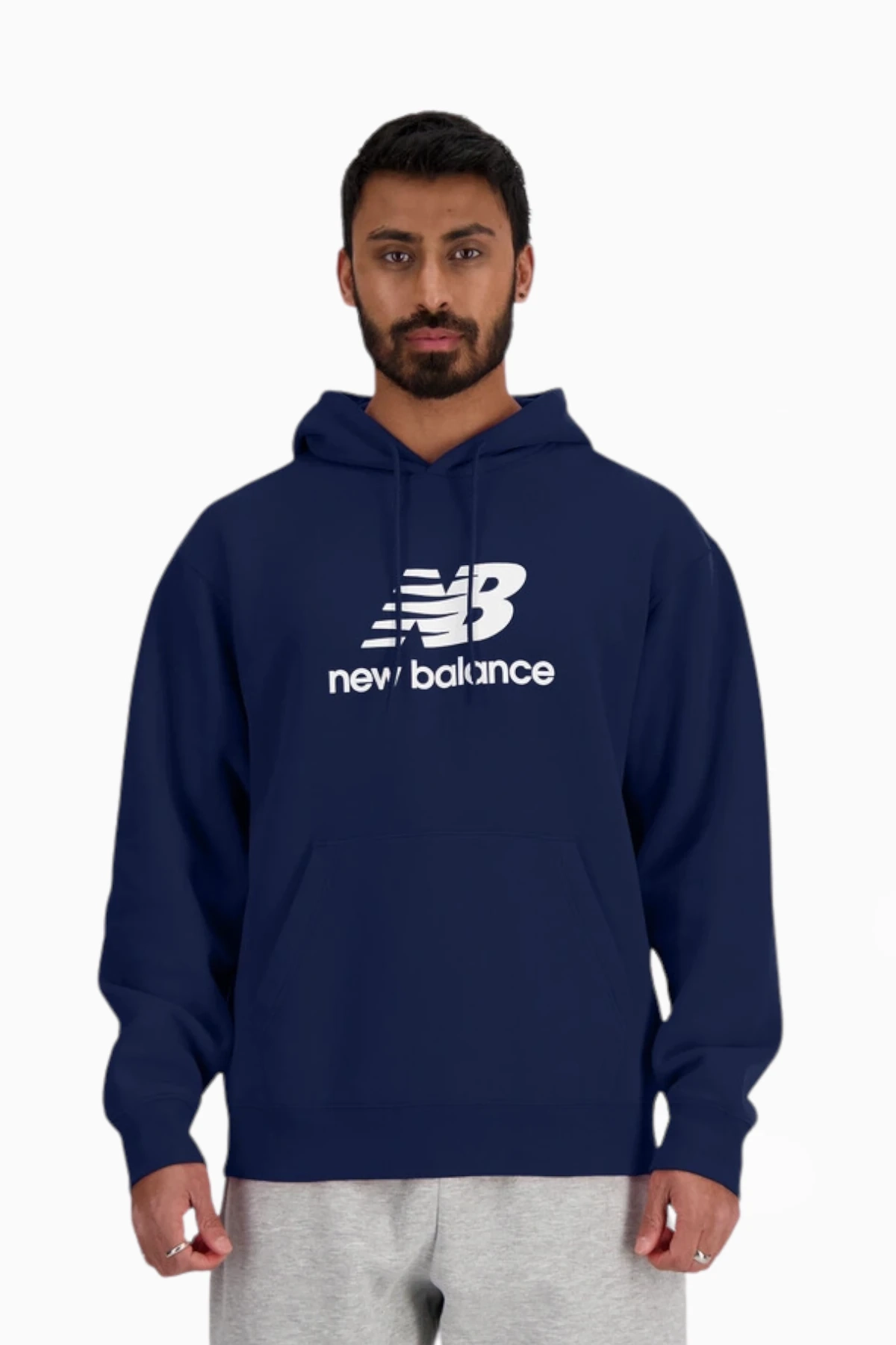 Bluza z kapturem New Balance Stacked Logo - Granatowy