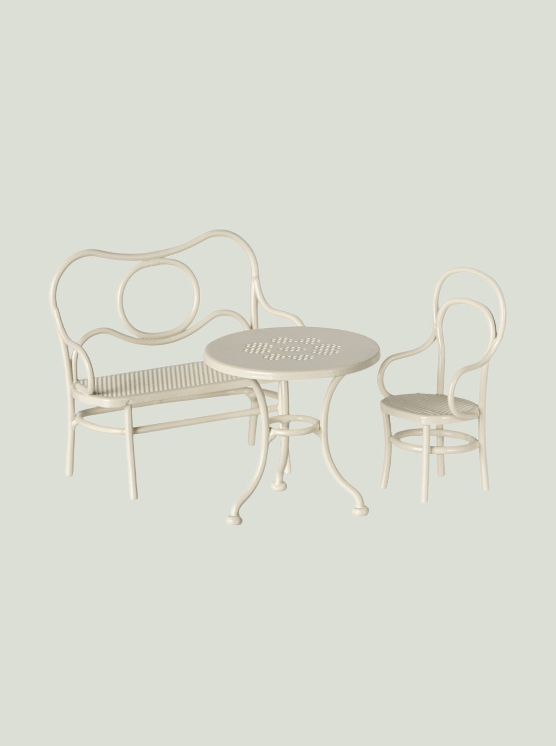 MAILEG Zestaw kawowy, stół, krzesło i ławka - CAFE SET złamana biel