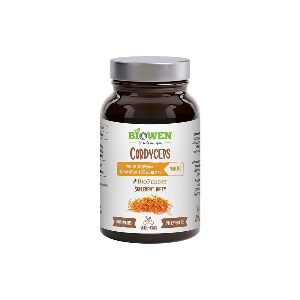 Cordyceps 400 mg 40% polisacharydów 8% mannitolu oraz 0.2% adenozyny 90kaps. BioWen