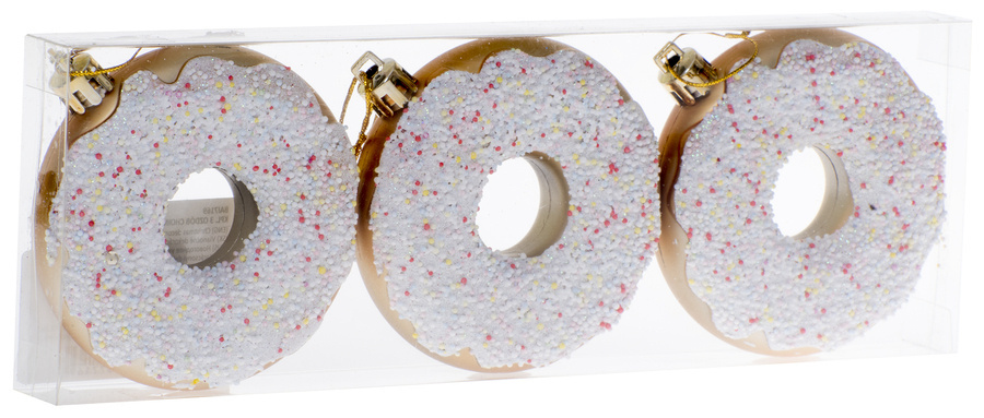 Bombki donut pączek biały 3 sztuki 8cm