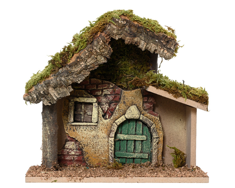 Stajenka, szopka drewniana brąz pokryta mchem 23x11x21cm