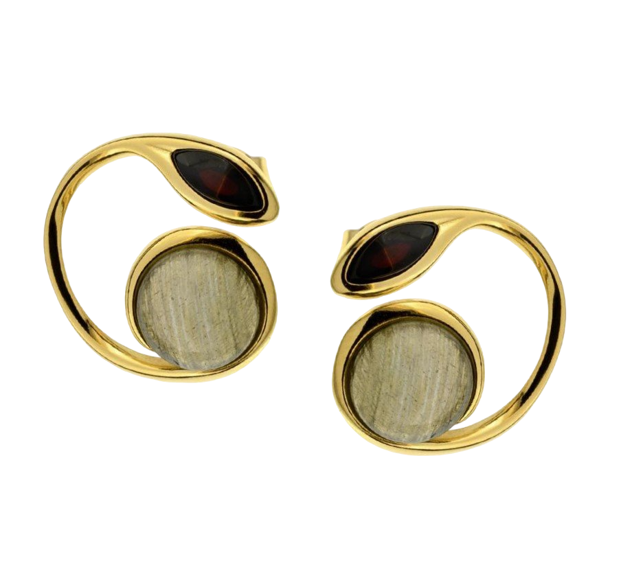 Kolczyki srebro pozłacane bursztyn Labradoryt - wysyłka 24 h!