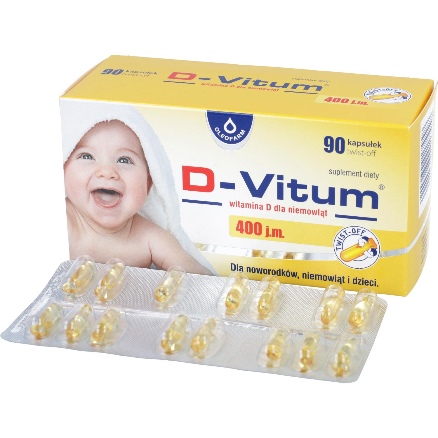 D-vitum 400 j.m., dla niemowląt, 90 kapsułek twist-off