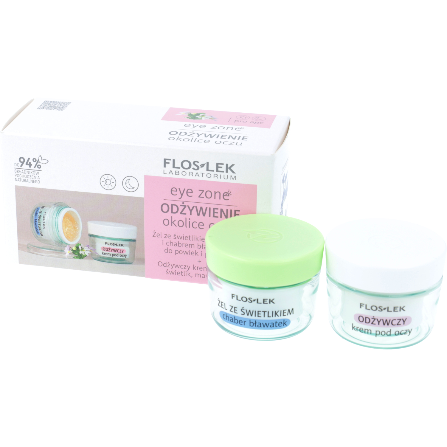 Floslek - eye zone odżywienie, krem pod oczy (15 ml) + żel do powiek i pod oczy (10 g), 1 zestaw