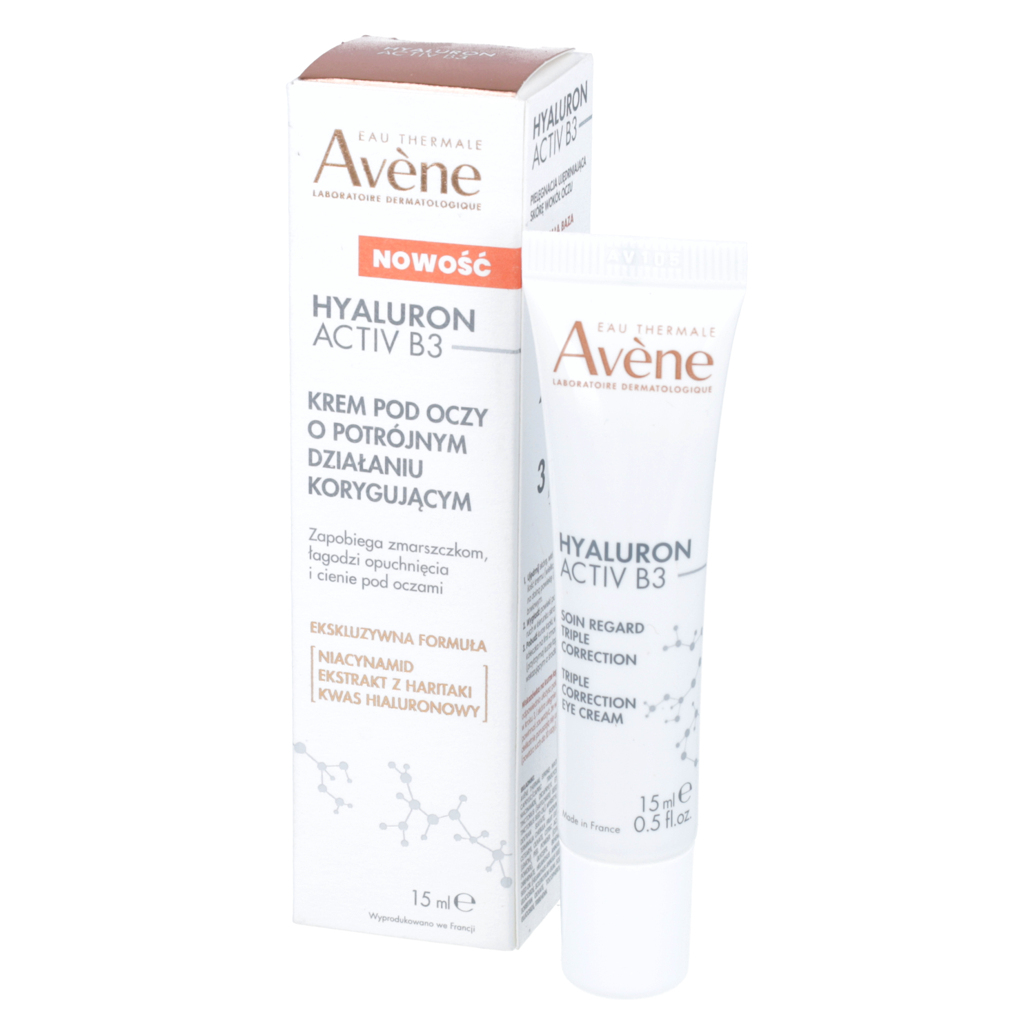 Avene hyaluron activ b3 - krem pod oczy o potrójnym działaniu korygującym, 15 ml (data ważności: 31.01.2026)