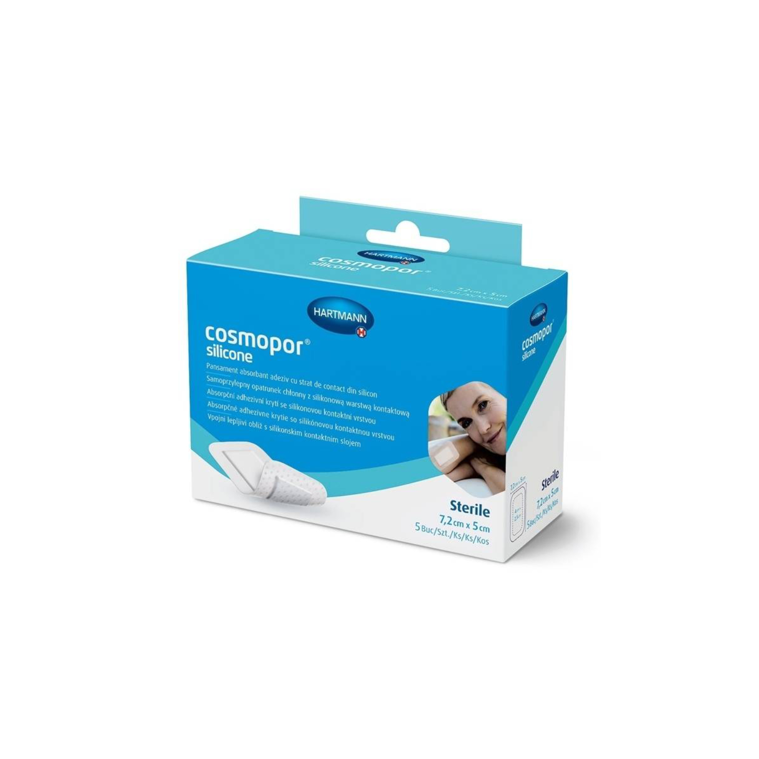 Hartmann - cosmopor silicone, opatrunek samoprzylepny (7,2 cmx5 cm), 5 sztuk