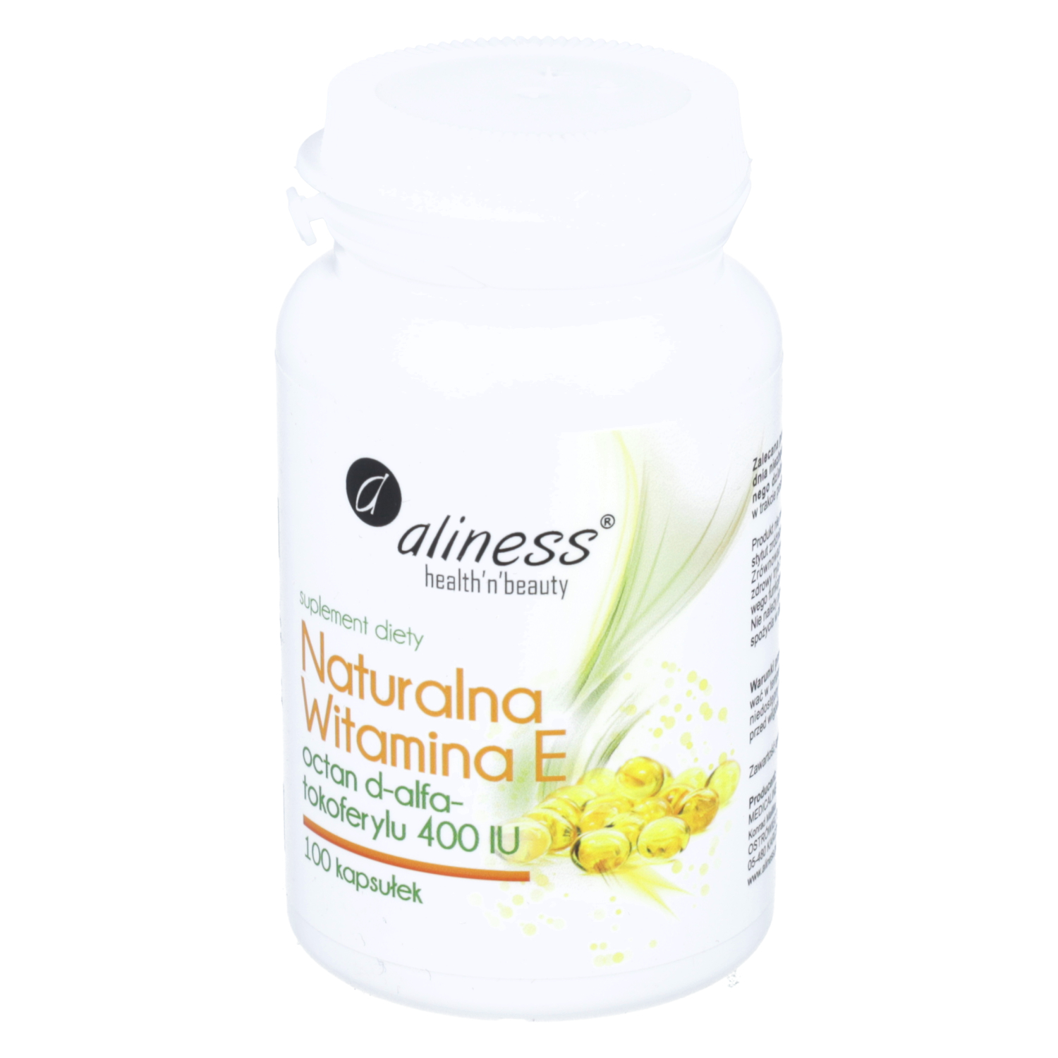 Aliness, naturalna witamina e 400, 100 kapsułek