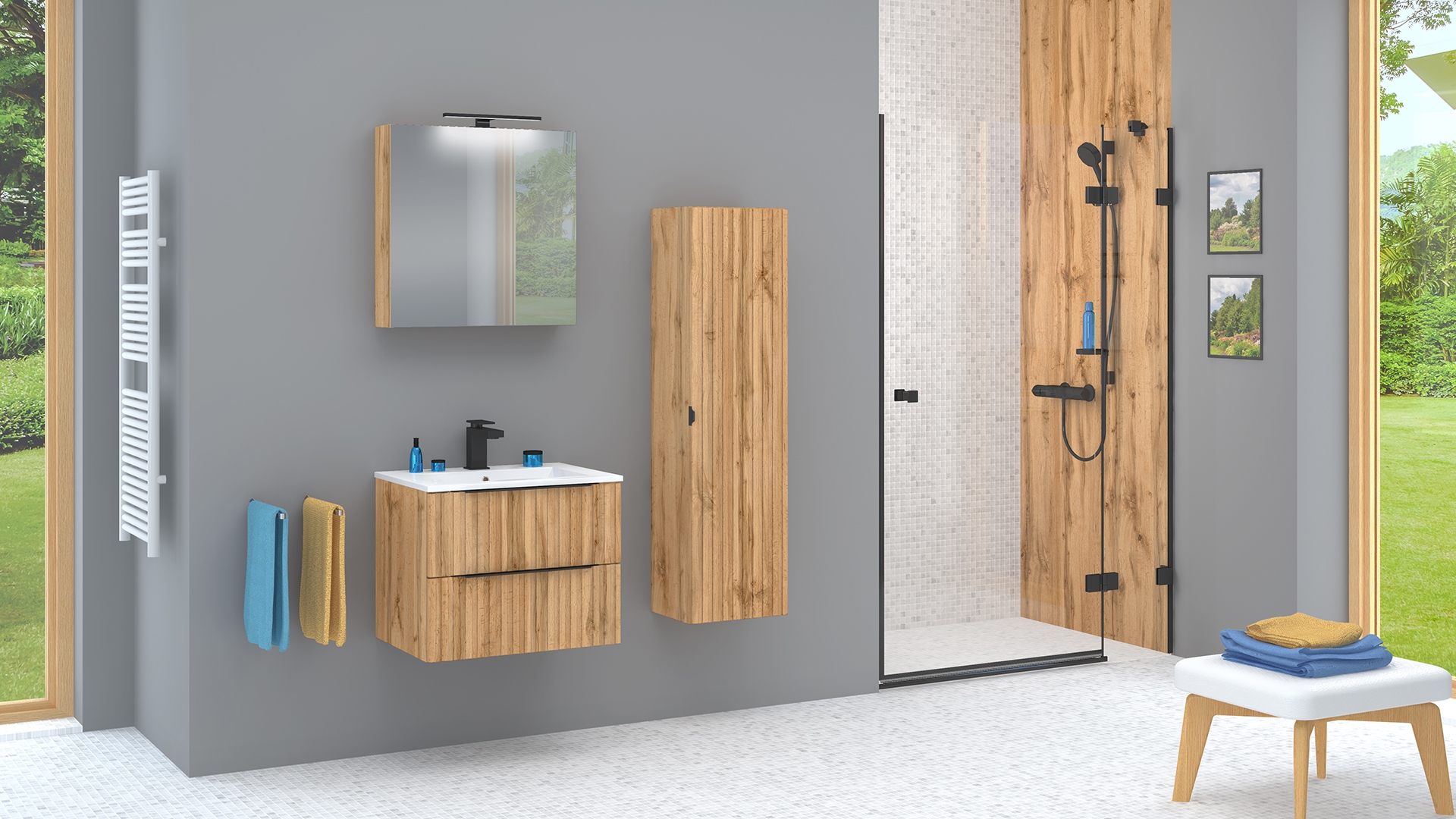 Astor Amy umywalka z szafką 61 cm biały połysk/dąb wotan AM-AMU-622-NN